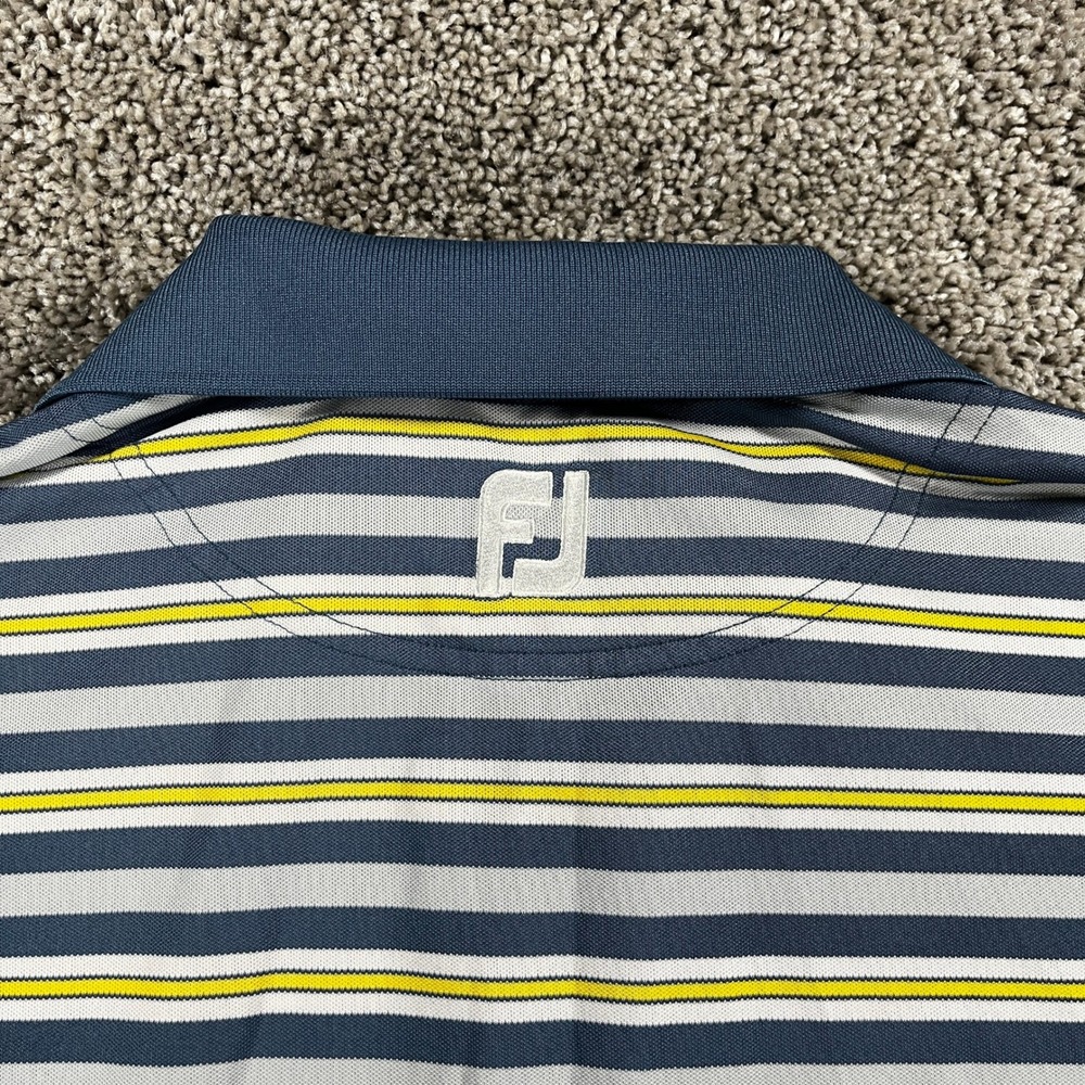FootJoy Mens ProDry Striped Golf Polo Shirt Navy Blue Grey Yellow Medium - Picture 6 of 7